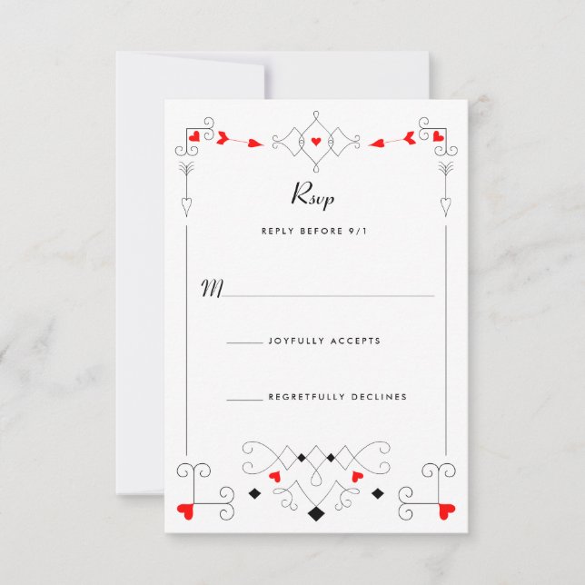Vegas Cupid's Hearts and Diamonds Wedding RSVP Card (Front)