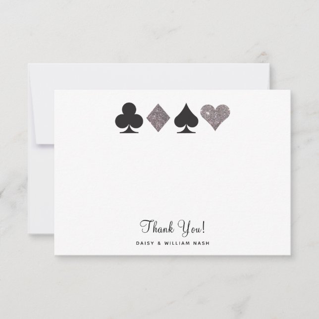 Vegas Faux Silver Glitter Flat Thank You Card (Front)