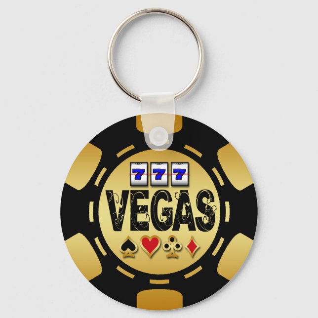 VEGAS GOLD AND BLACK POKER CHIP KEY RING (Front)