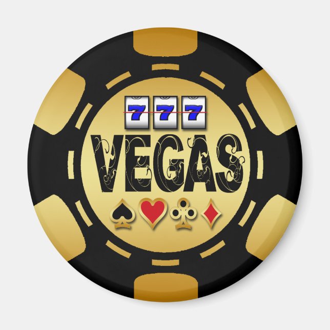 VEGAS GOLD AND BLACK POKER CHIP MAGNET (Front)