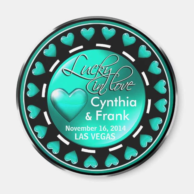 Vegas Lucky in Love Hearts Casino Chip aqua Magnet (Front)