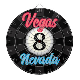 Vegas Nevada Billiard 8 Ball Design Black & Ivory Dartboard