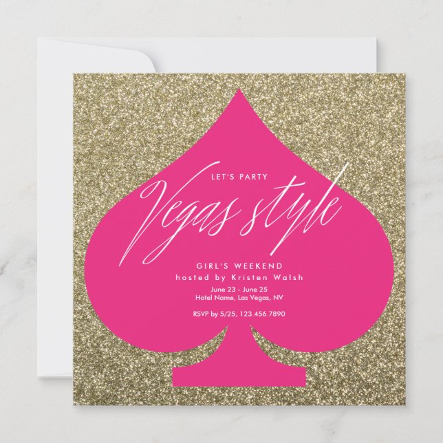 Vegas party invitations faux glitter (Front)