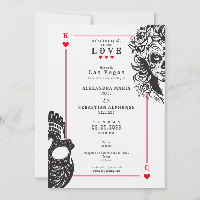 Vegas Playing Cards Sugar Skull Wedding Invitation (Front)