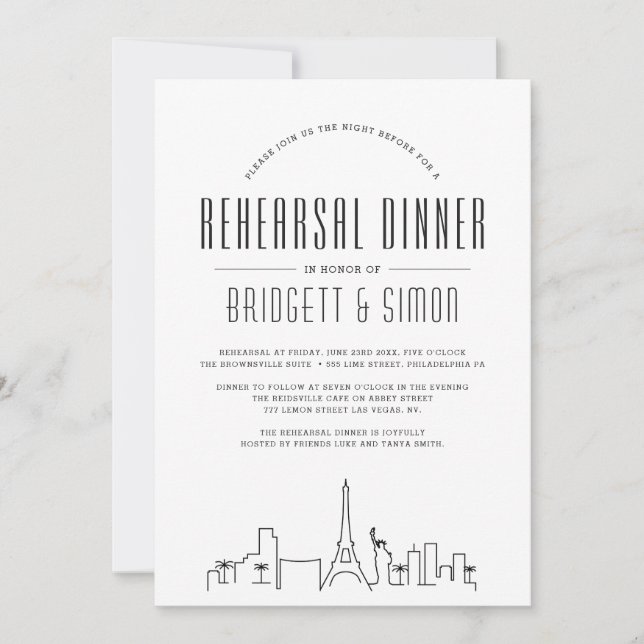 Vegas Rehearsal Dinner | City Skyline Invitation (Front)