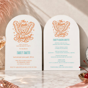Vegas Showgirl Bachelorette Orange Arch Itinerary Invitation
