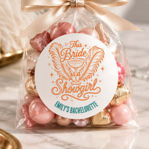 Vegas Showgirl Orange Teal Bachelorette Bride Classic Round Sticker