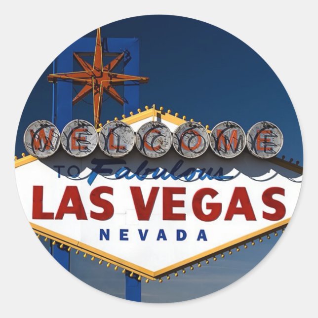 Vegas Sign Dusk Classic Round Sticker (Front)