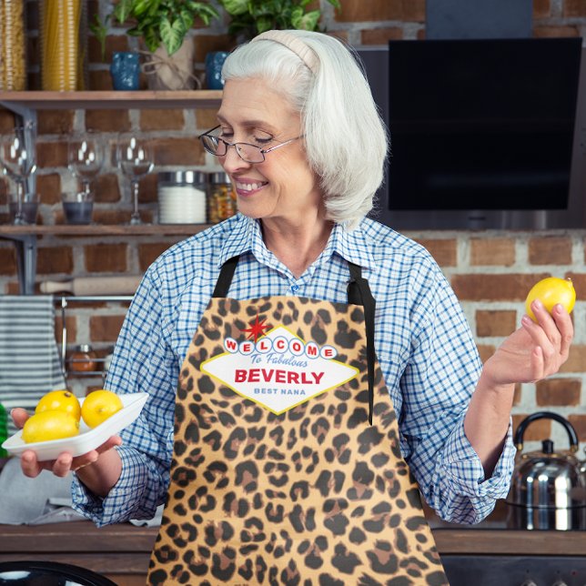 Vegas Sign Leopard Print Personalised  Apron (Creator Uploaded)
