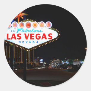 Vegas Sign Night Classic Round Sticker