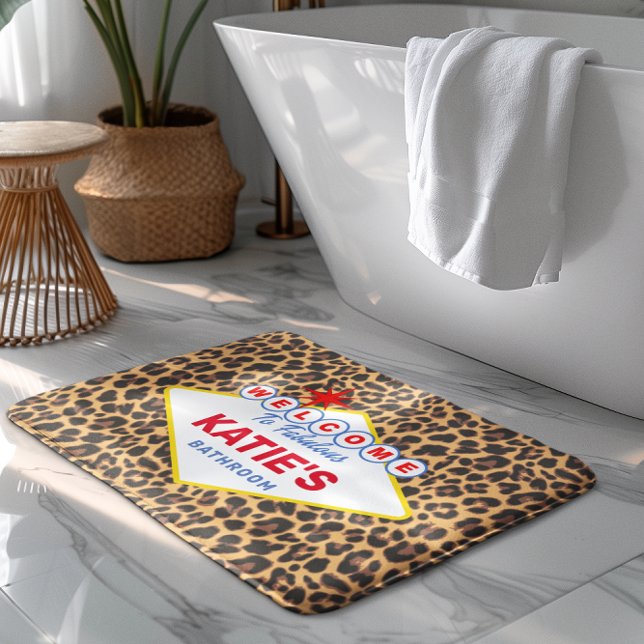 Vegas Sign Personalised Leopard Print Bath Mat (Creator Uploaded)