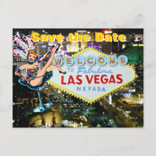Vegas Strip Wedding Save the Date Showgirl Announcement Postcard