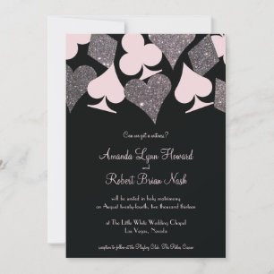 Vegas Wedding Black Pink and Silver Faux Glitter Invitation