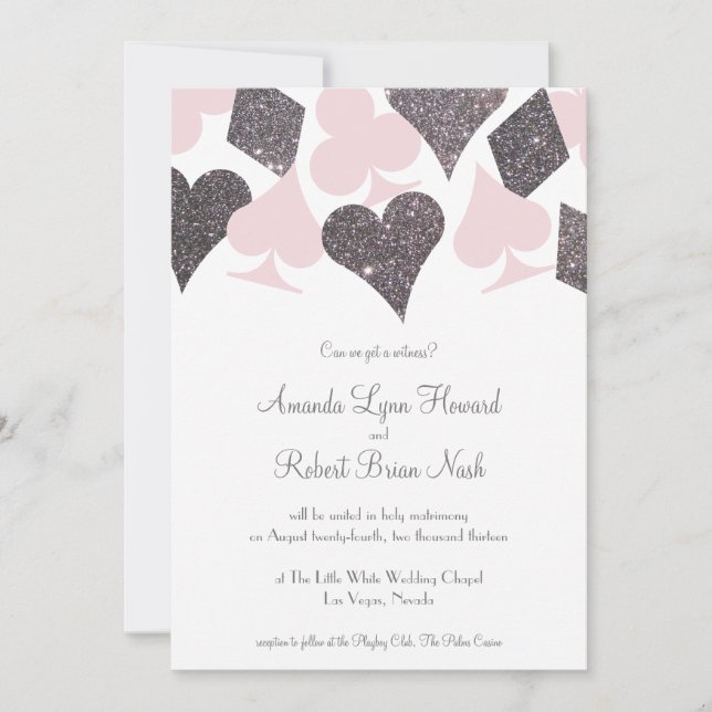 Vegas Wedding Blush Pink and Silver Faux Glitter Invitation (Front)