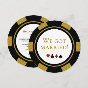 Vegas Wedding Elopement Announce Gold Poker Chip Invitation
