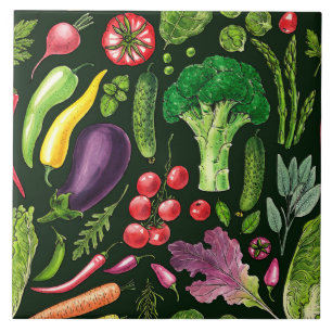 Vegetable and herbs garden harvest on black ceramic tile