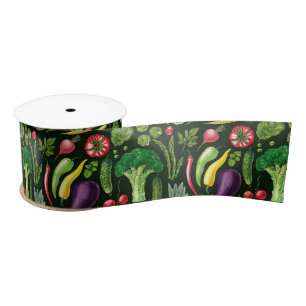 Vegetable and herbs garden harvest on black satin ribbon