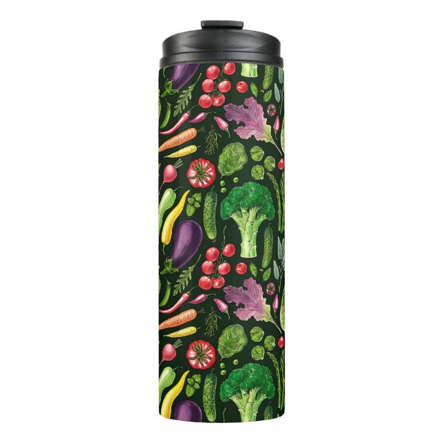 Vegetable and herbs garden harvest on black thermal tumbler (Front)