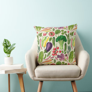 Vegetable and herbs garden harvest on off white cushion