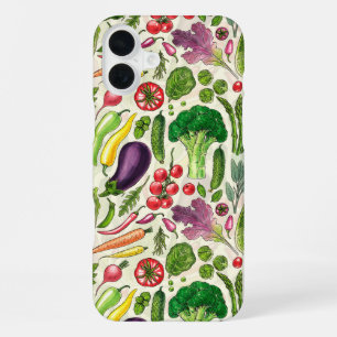 Vegetable and herbs garden harvest on off white iPhone 16 plus case