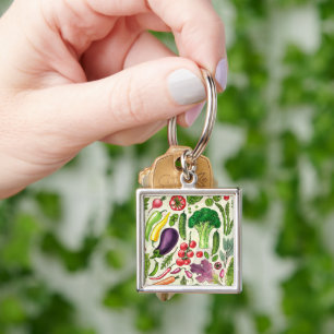 Vegetable and herbs garden harvest on off white key ring