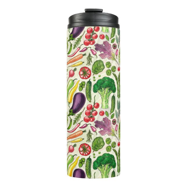 Vegetable and herbs garden harvest on off white thermal tumbler (Front)