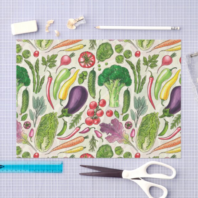 Vegetable and herbs garden harvest on off white tissue paper (Craft)