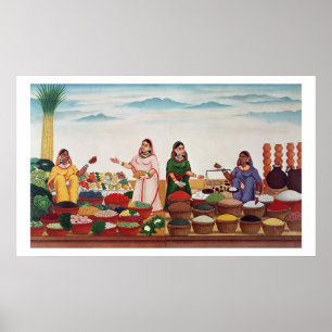 Vegetable and Spice Market at Benares, c.1840 (gou Poster