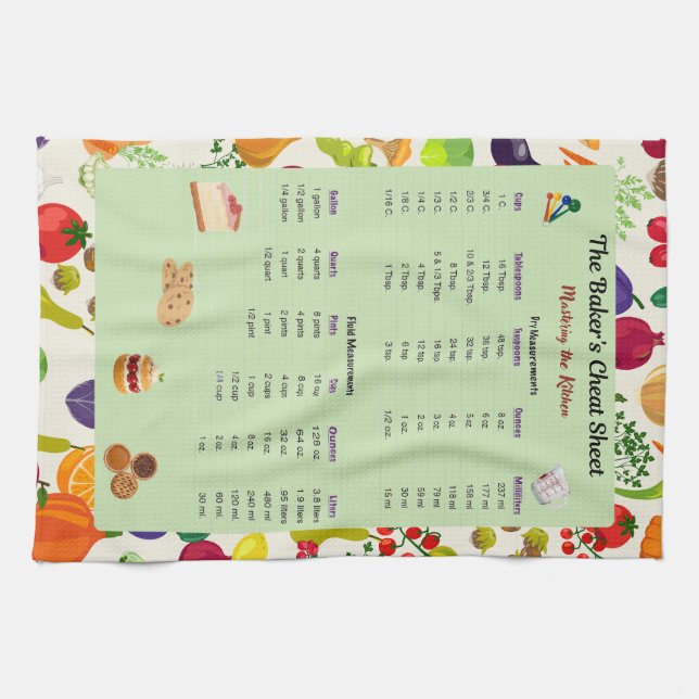 Vegetable Baking Measurement Conversion Chart Tea Towel (Horizontal)
