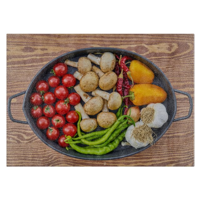 Vegetable Casserole Dish Graphic with Wood Effect Cutting Board (Front)
