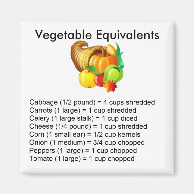 Vegetable Equivalents Square Magnet (Front)