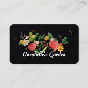 Vegetable Garden Medley & Butterflies Rustic Black Business Card
