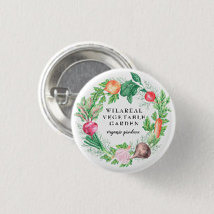 vegetable garden organic farm monogram 3 cm round badge