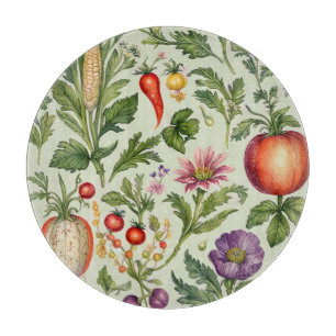 Vegetable Garden Round Glass Cutting Board