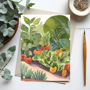 Vegetable Garden   Watercolor Painting Postcard