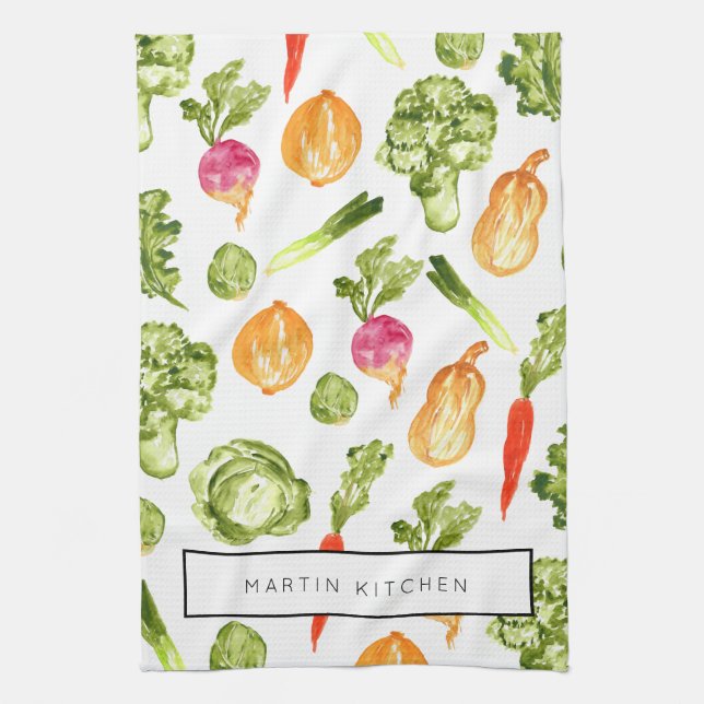 Vegetable illustration personalized kitchen towel (Vertical)