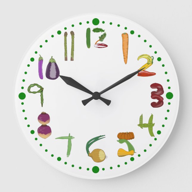 Vegetable Kitchen Wall Clock for Gardeners Vegans (Front)