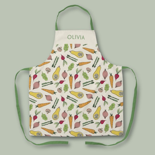 Vegetable Patch Locally Grown Farmers Market Apron (Farmers Market Garden Vegetable Patch Kitchen Apron.  Personalize with your own name.)