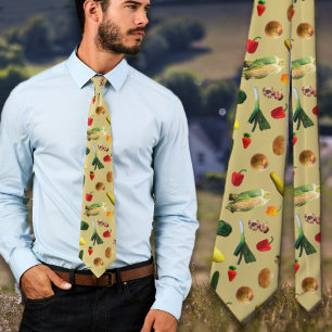 Vegetable Pattern Farmers Food Print Tie