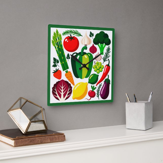 Vegetable pattern square wall clock (Office)
