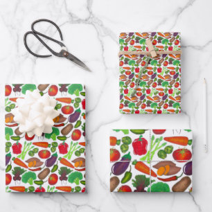 Vegetable Print Garden Veggies Farmer's Market Veg Wrapping Paper Sheet