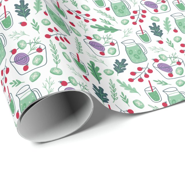 Vegetable Salad Pattern with Name Green Wrapping Paper (Roll Corner)