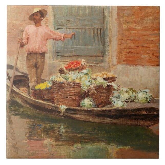 Vegetable Seller in Venice (by Vincenzo Caprile) Ceramic Tile (Front)