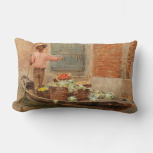 Vegetable Seller in Venice (by Vincenzo Caprile) Lumbar Cushion