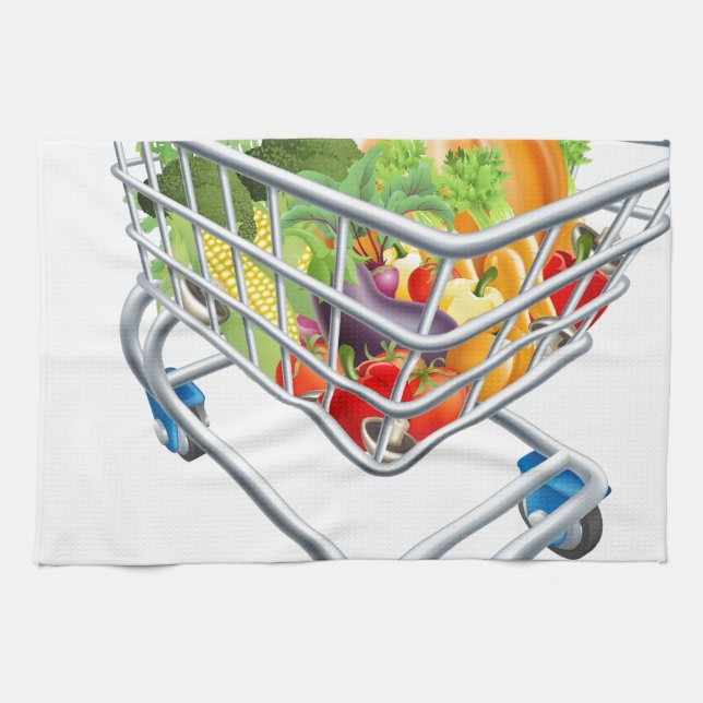 Vegetable Shopping Cart Trolley Tea Towel (Horizontal)