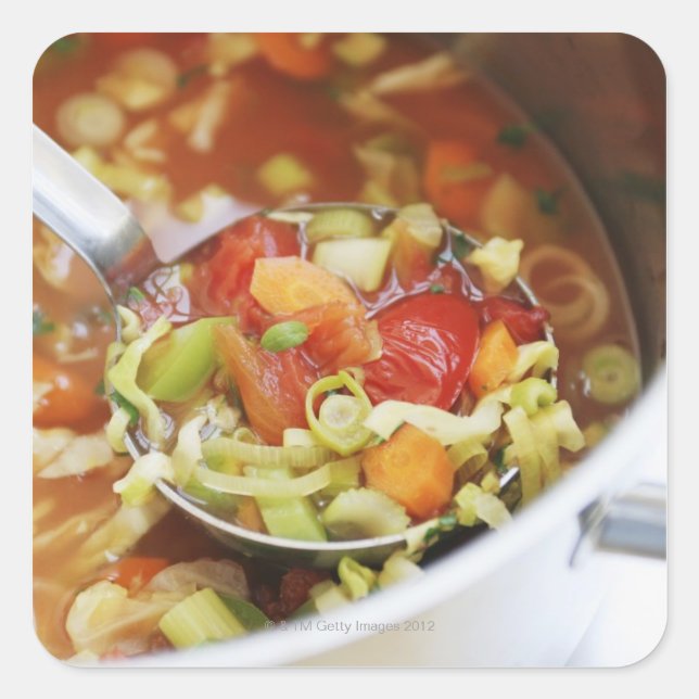 Vegetable soup in pan square sticker (Front)