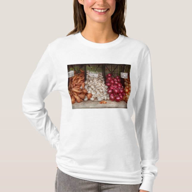 Vegetable - Sweet potatoes, Garlic, and Onions T-Shirt (Front)