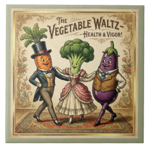 Vegetable Waltz Dancing Veggies Vintage Victorian Ceramic Tile