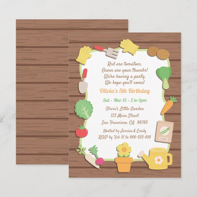 Vegetables and Flower Garden Kids Birthday Party Invitation (Front/Back)