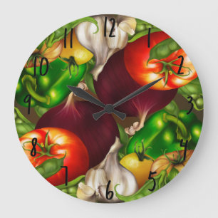 Vegetables and Herbs Organic Natural Fresh Food Large Clock